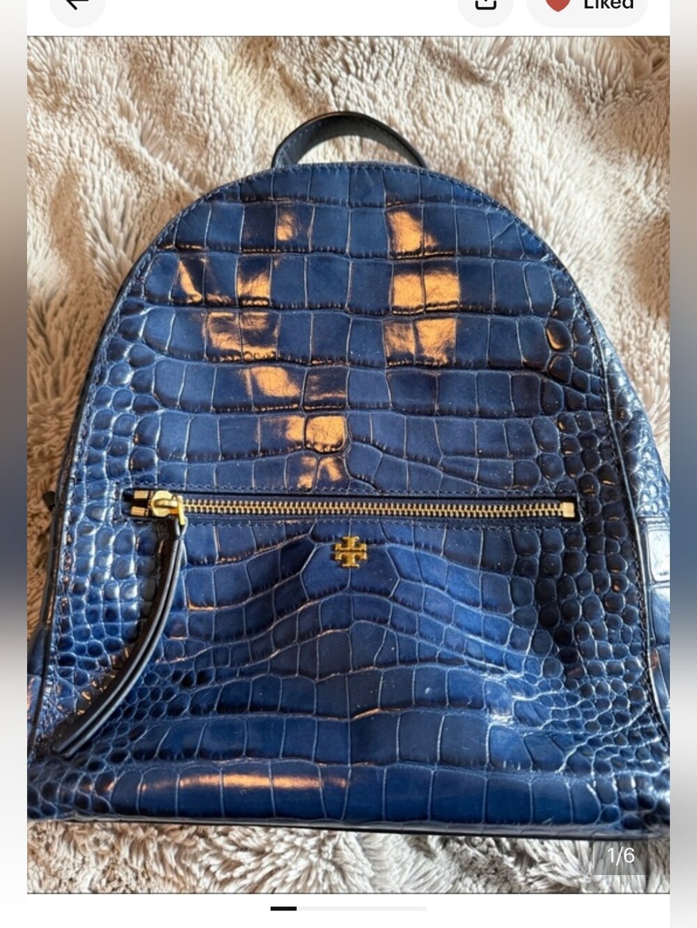 Tory Burch Navy Croc-Embossed Leather Backpack